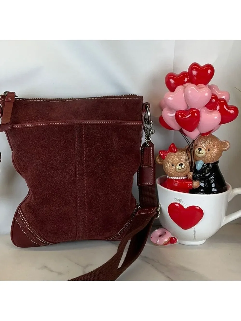 Coach Y2K Vintage Red Burgundy Suede‎ Shoulder Crossbody Messenger Bag